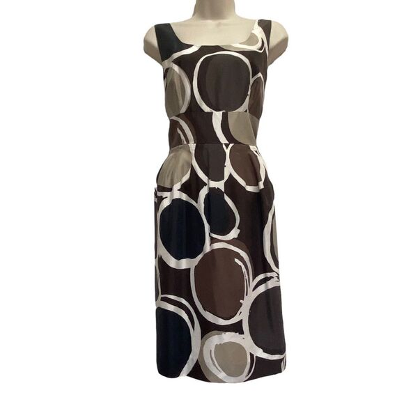Banana Republic Silk Sleeveless Sheath Dress Brown Geometric Print Sz 8 - Picture 15 of 15